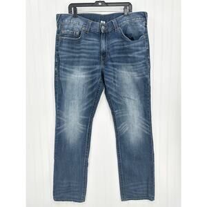 True Religion Jeans Mens 40x34 Section Straight Leg Blue Denim Distressed *Flaw